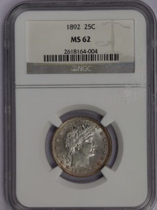 1892 Barber Quarter MS62 NGC