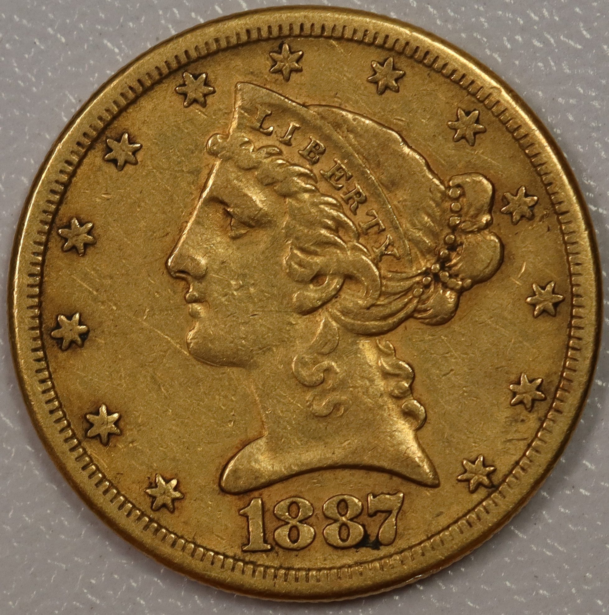 1887 S Liberty Head $5 Gold VF