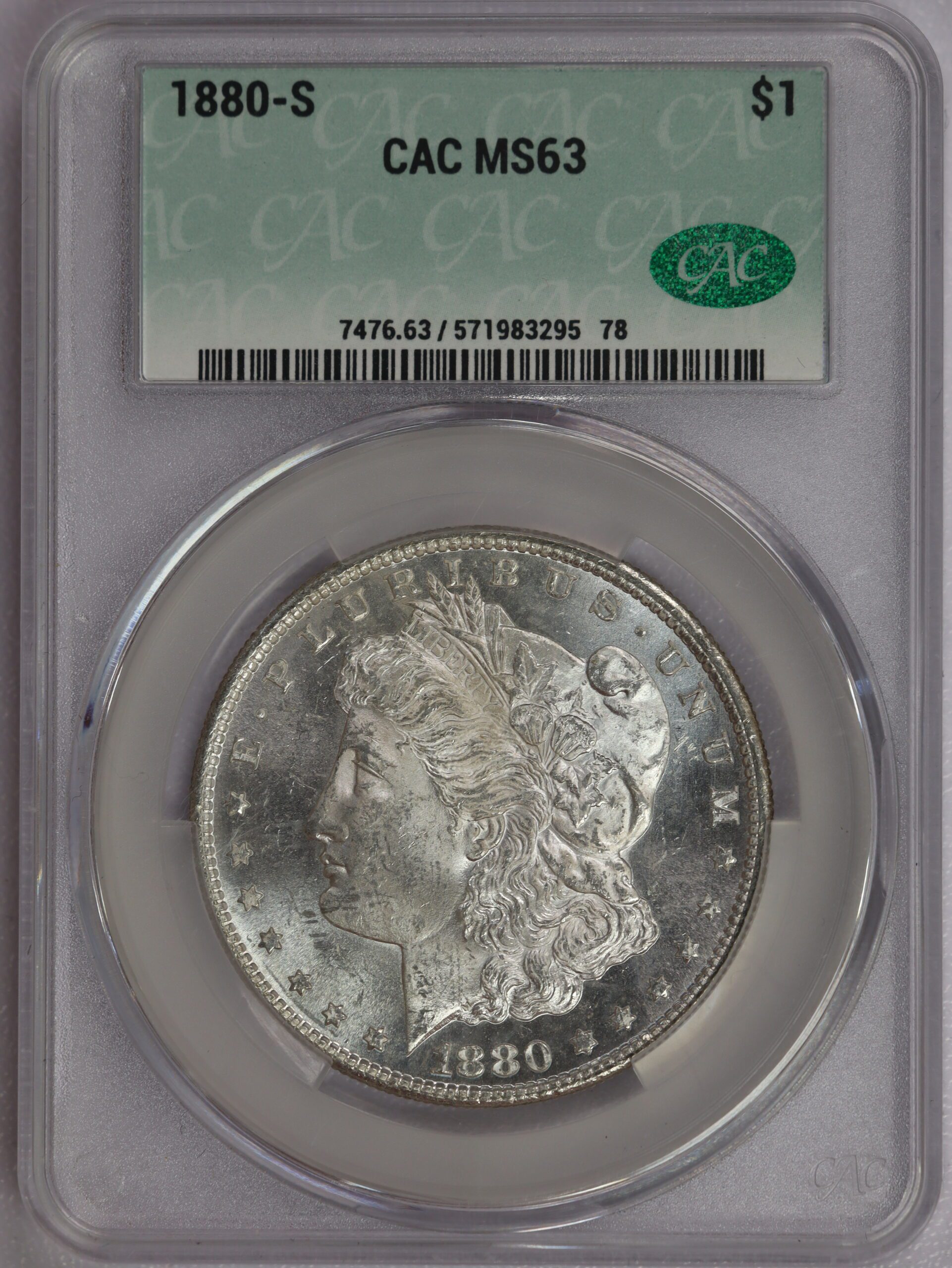 1880 S Morgan Dollar MS63 CACG – Portsmouth Coin & Currency Co