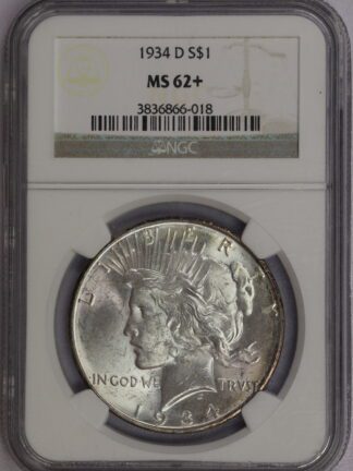1934 D Peace Dollar NGC MS62+