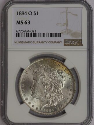 1884 O Morgan Dollar NGC MS63 Attractive Toning Cert #6775984-021