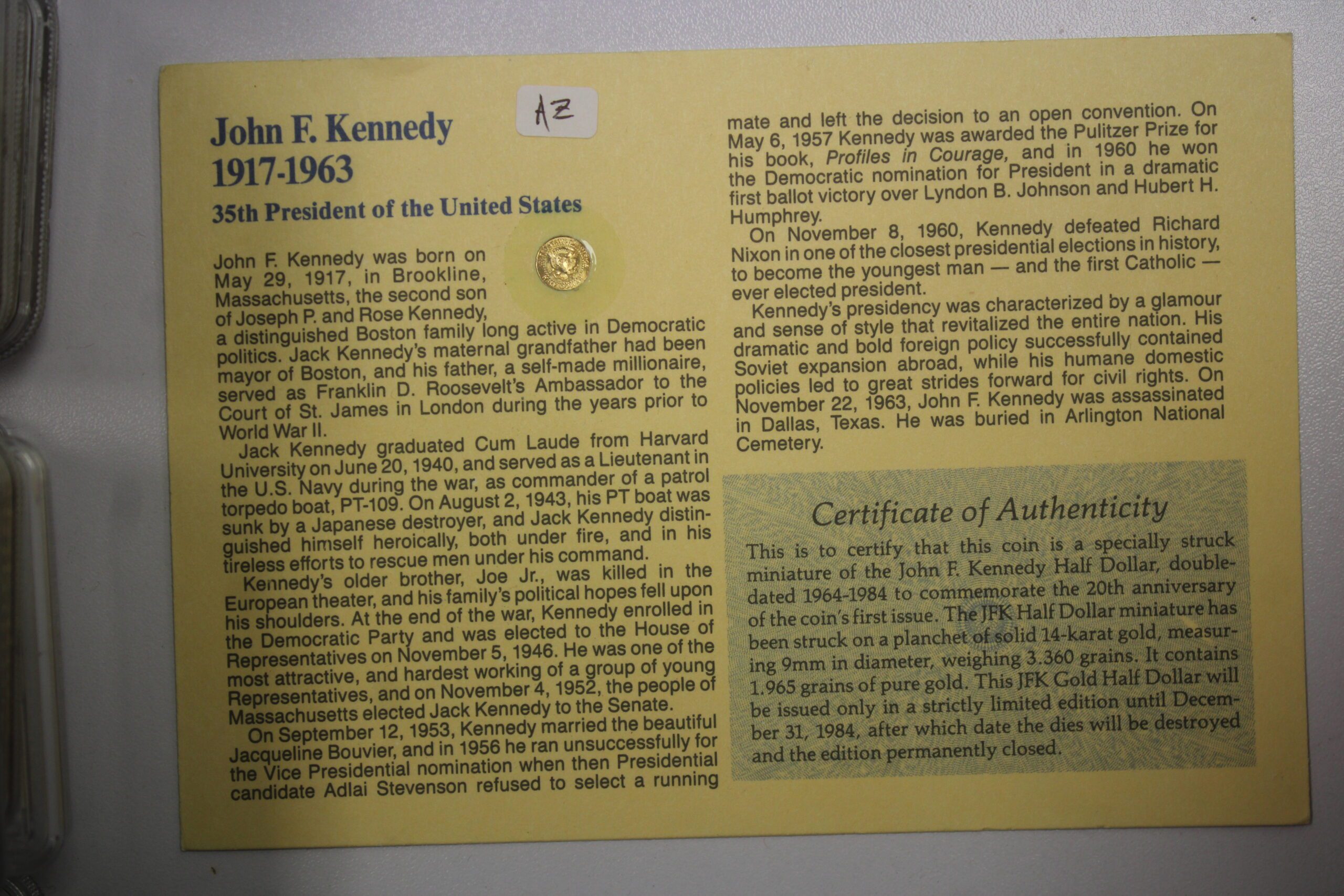 Auction - 1984 Private Mint Gold Kennedy Half Dollar 1.965 Grains Of Gold - Image 3