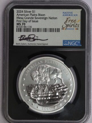 AUCTION - 2024 American Plains Bison Native American Free Spirit MS70 NGC