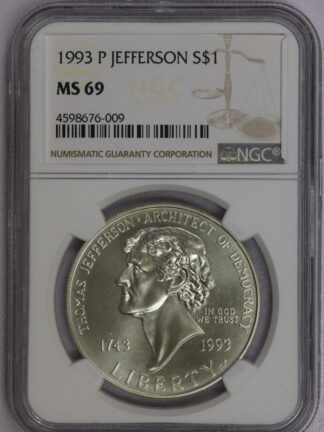 AUCTION 1993 P Jefferson $1 Commemorative 90% Silver