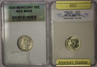 AUCTION-   1934 & 1961-D Silver Dimes in Basement Slabs