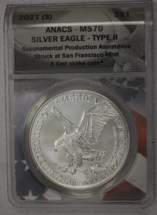 AUCTION-   2021 (S) American Silver Eagle Type Two ANACS MS70
