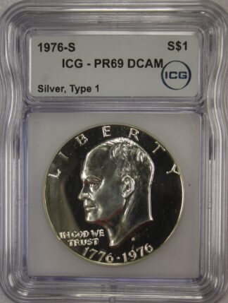 AUCTION-  1976-S 40% Silver Eisenhower Dollar IGC PR69 DCAM