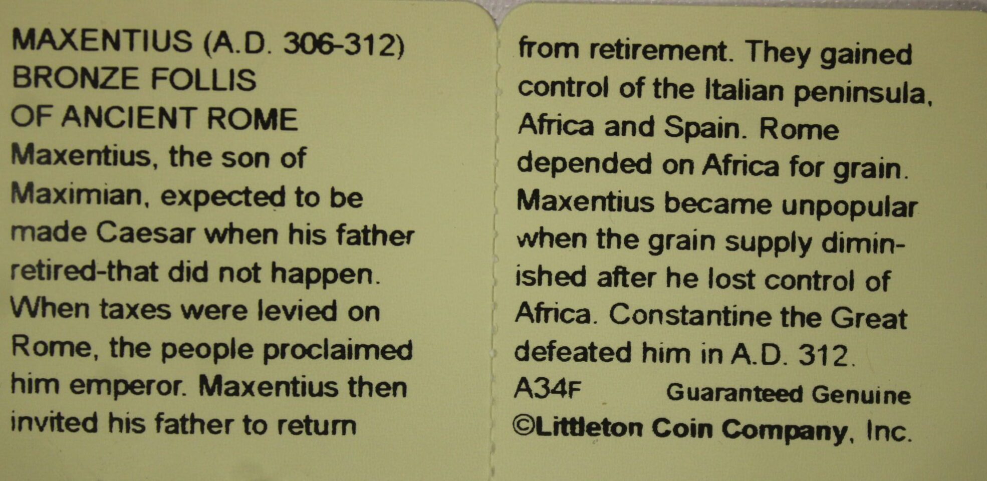 AUCTION- 306-312 AD Roman Coin Maxentius Bronze Follis - Image 3