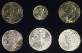 AUCTION- A Century of Silver Dollars: Morgan, Peace, ASE, Two Ikes & a SBA All Uncirculated