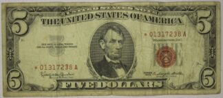 AUCTION- 1963 Five Dollar United States Note (Red Seal) Circulated STAR NOTE