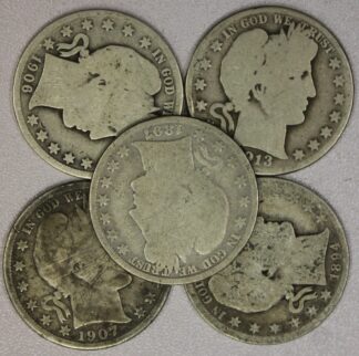 1892 to 1915 Barber Half Dollars Almost Good Group of Five Random Dates