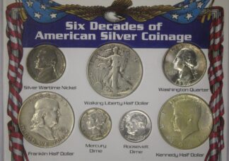 AUCTION-   6 Decades of American Silver Coinage Seven Different Silver Coins in a Plastic Case