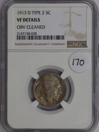 1913 D Type 2 Buffalo Nickel VF NGC Cleaned