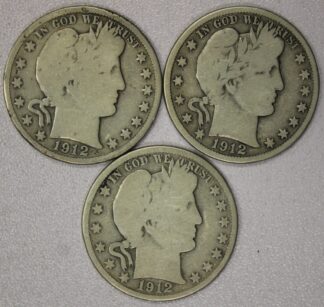 1912, 1912-D & 1912-S Barber Half Dollars GOOD