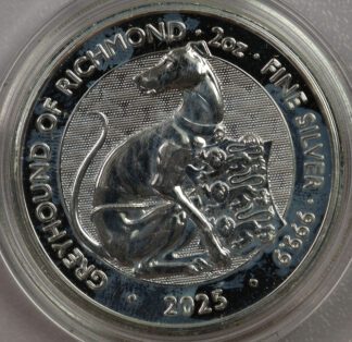 2025 Great Britain Queen's Beasts - Greyhound of Richmond - 2 OZ .9999 Fine Silver