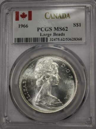 AUCTION-   1966 Large Beads Canada Silver Dollar PCGS MS62
