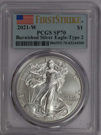 2021 W Burnished Silver Eagle First Strike Type 2 PCGS SP70