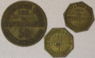 AUCTION- 3 Tokens from Kademenos Brothers Restaurants Portsmouth Ohio 50 Cents & One Cent Good For