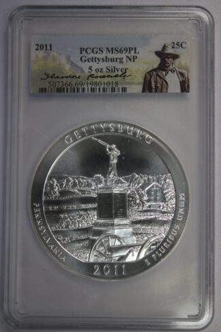 2011 Gettysburg Quarter 5 oz Silver MS69 PL PCGS