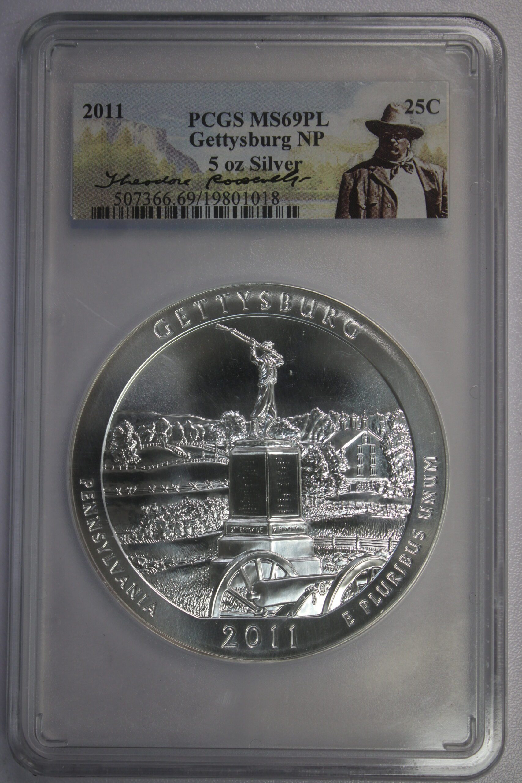 2011 Gettysburg Quarter 5 oz Silver MS69 PL PCGS