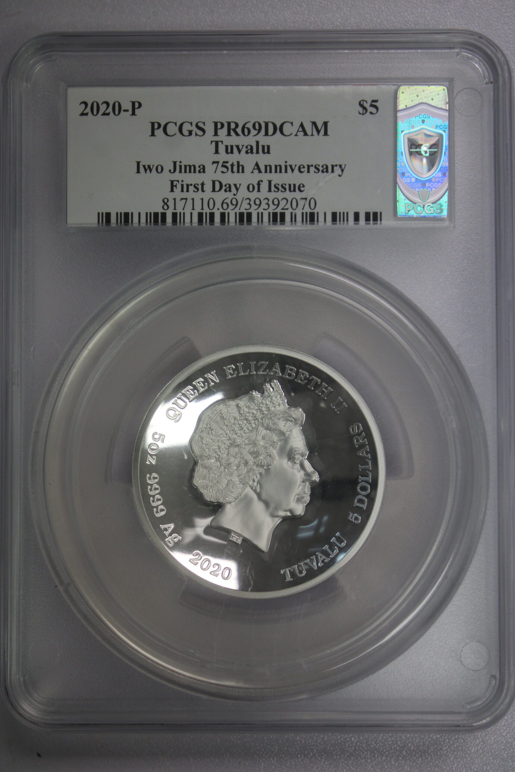 2020 P Tuvalu $5 Iwo Jima 75TH Anniv. 5 oz Silver PR69 DCAM PCGS - Image 3
