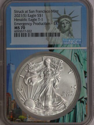 2021 (S) Silver Eagle MS70 NGC Type 1 Emergency Production Statue Of Liberty