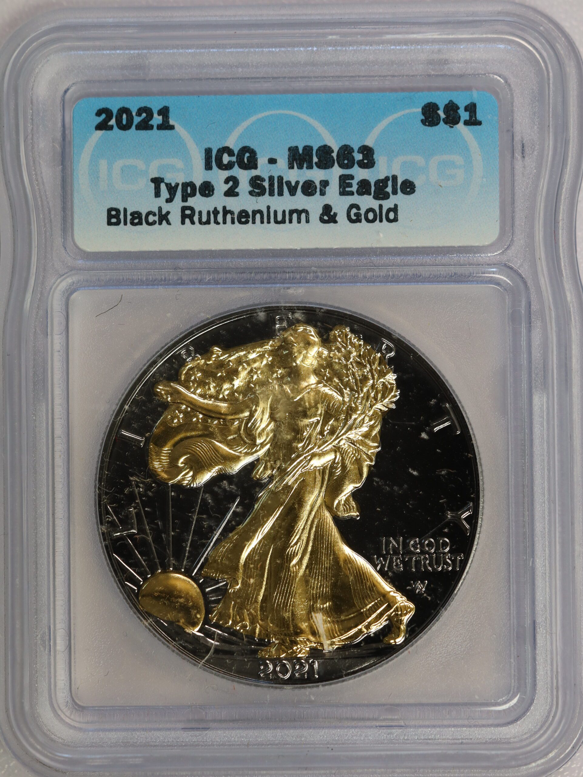 2021 Silver Eagle Type 2 Black Ruthenium & Gold Plate ICG MS63