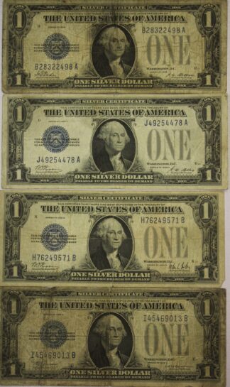 1928, 1928-A,1928-B & 1928-D One Dollar Silver Certificates Funny Backs Circulated