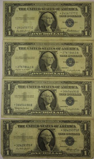 1957, 1957-A, 1957-B & 1935-E One Dollar Silver Certificates Star Notes Circulated