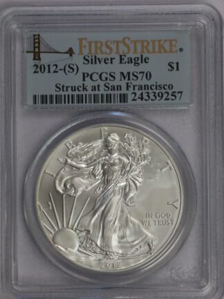 2012 (S) Silver Eagle PCGS MS70 - Struck at San Francisco Mint Bridge Label