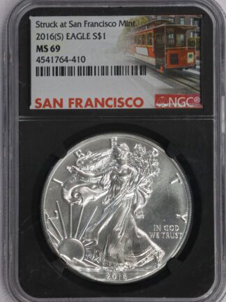 2016 (S) Silver Eagle MS69 Black Trolly Label NGC