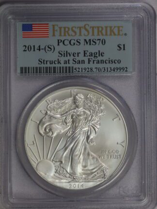 2014 S Silver Eagle MS70 PCGS Flag Label
