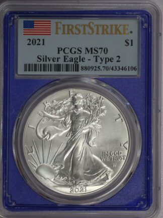 2021 Silver Eagle MS70 PCGS Type Two T2 FDR Blue Label