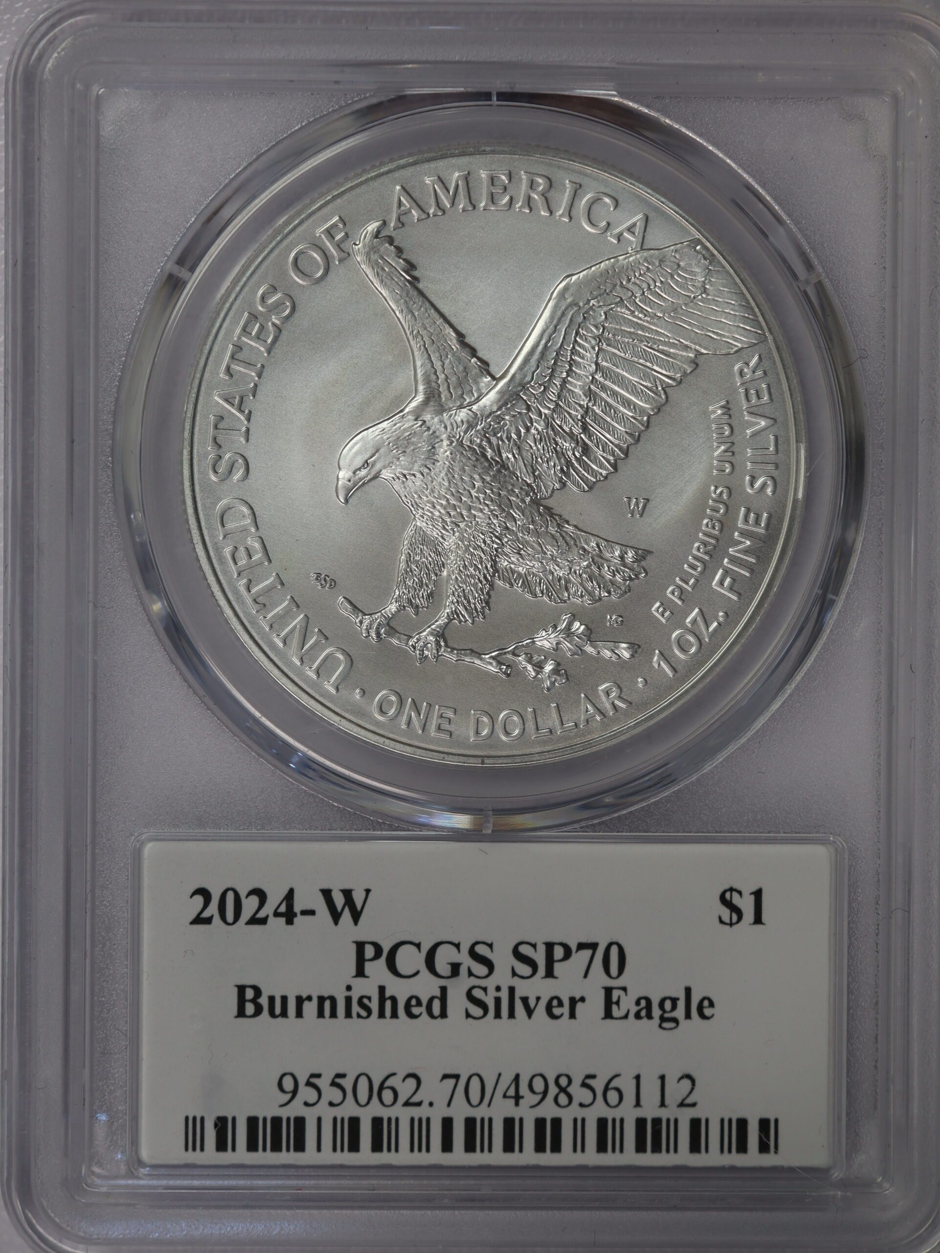2024 W Silver Eagle Burnished SP70 PCGS Ultra Plain (Clear) Holder
