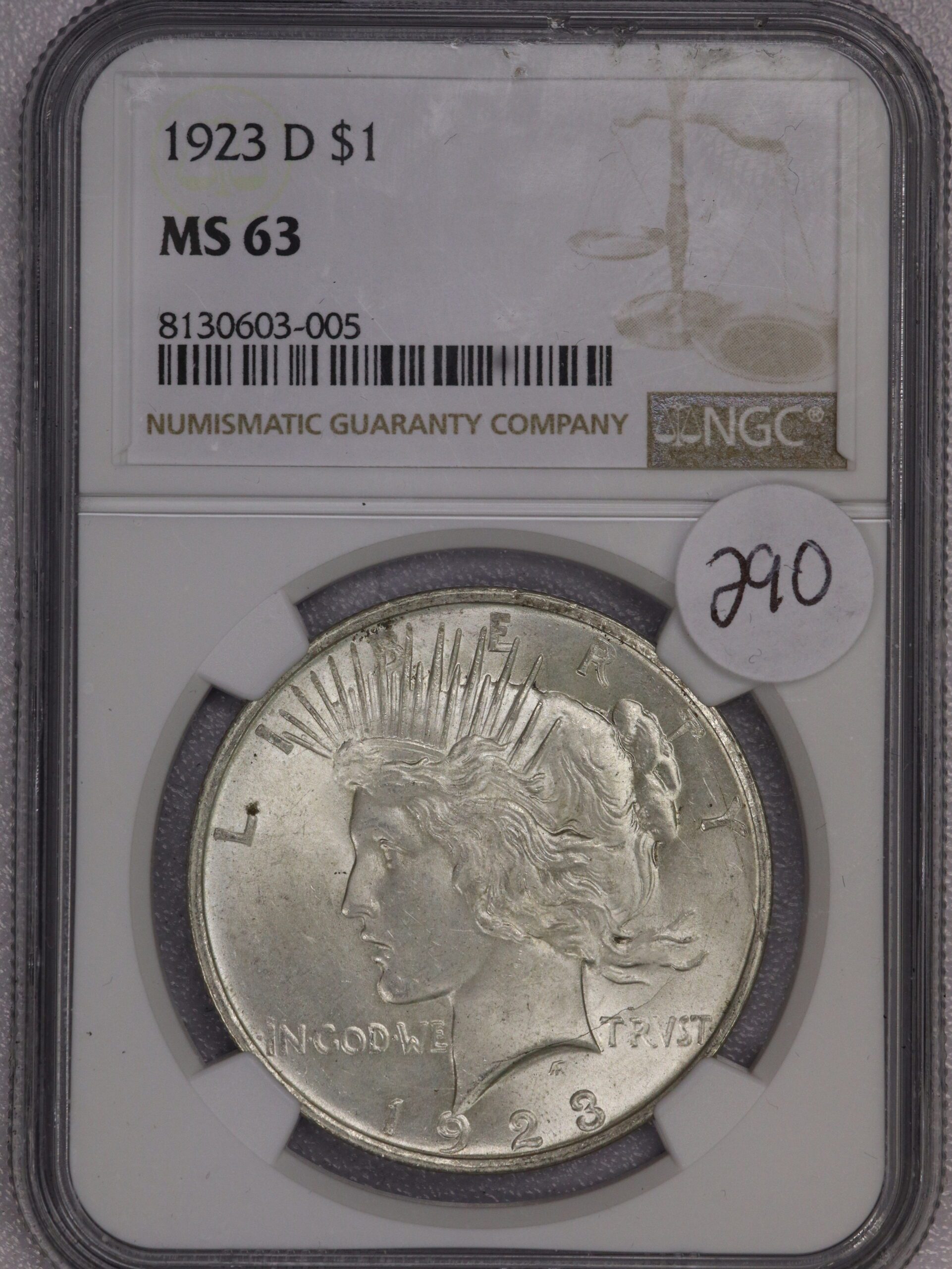 1923 D Peace Dollar NGC MS63