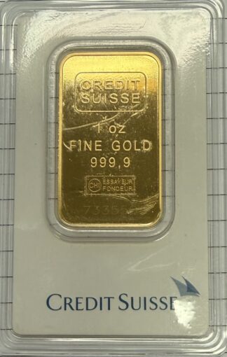 1 oz Credit Suisse 999.9 Gold Bar Brand Name With Assay Card