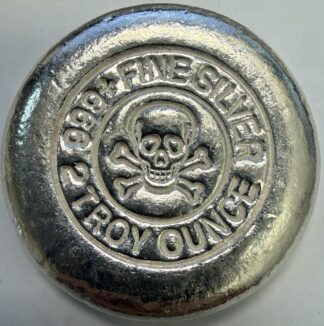 2 Troy oz Skull & Bones .999 Fine Silver Round