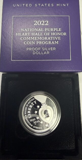 2022 National Purple Heart Commemorative Coin Silver Proof Dollar OGP