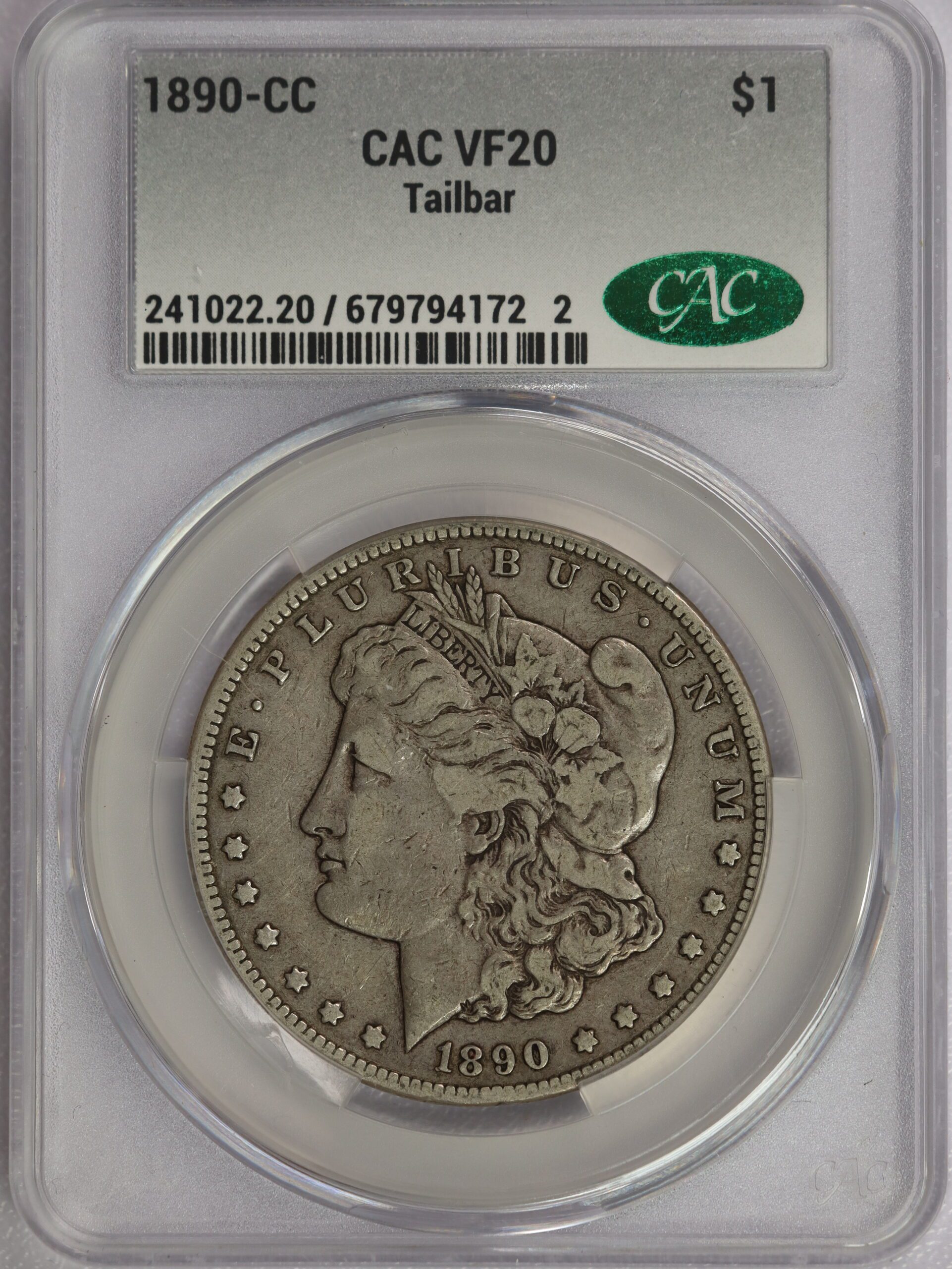 1890 CC Morgan Dollar VF20 CACG Tailbar