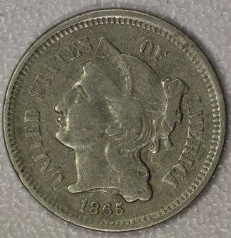 AUCTION-   1865 Three Cent Nickel Circulated