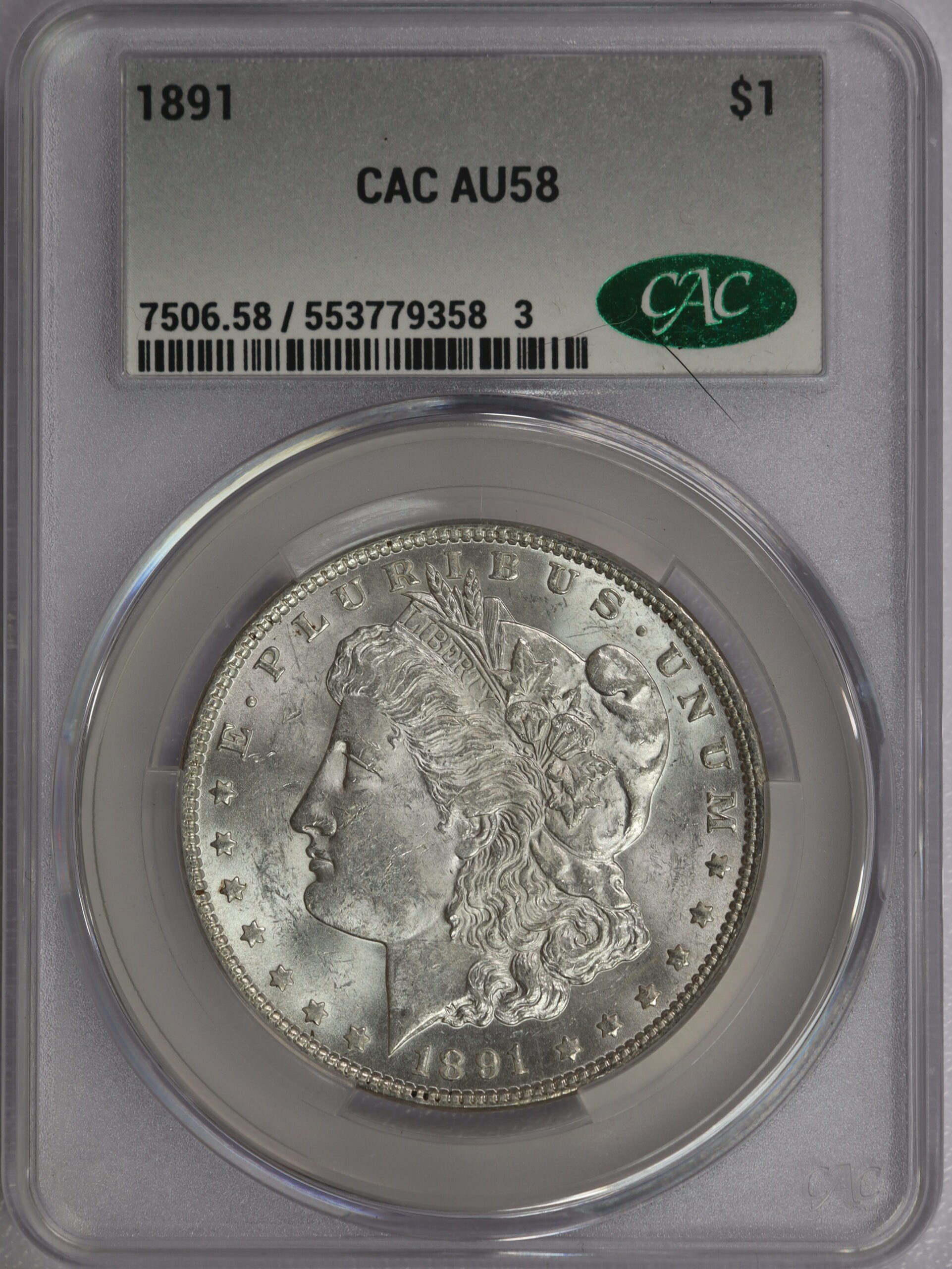 1891 Morgan Dollar AU58 CACG