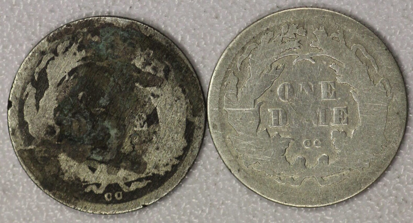 AUCTION- 1875-CC Liberty Seated Dimes Mint Mark Above & Below Wreath - Image 2