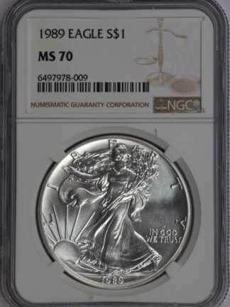 1989 Silver Eagle Brown Label NGC MS70 Cert# 6497978-009