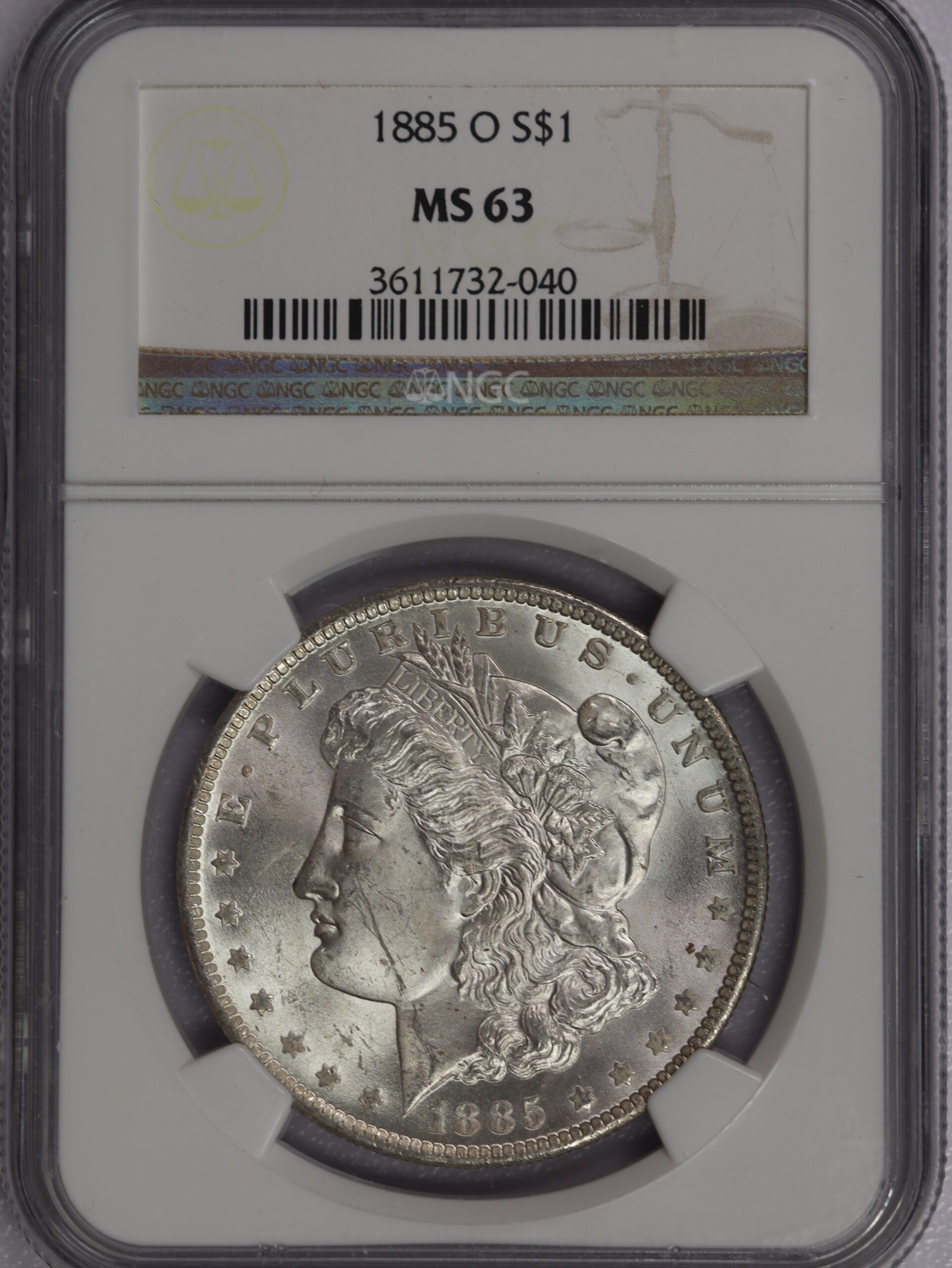 1885 O Morgan Dollar NGC MS63 Cert 3611732-040