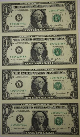 2003-A One Dollar Federal Reserve Notes Chicago District Uncut Sheet of Four