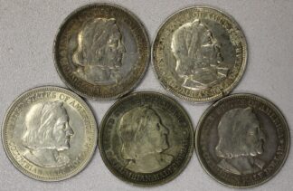 AUCTION-   1893 Columbian Half Dollars Lot of Five All are Circulated
