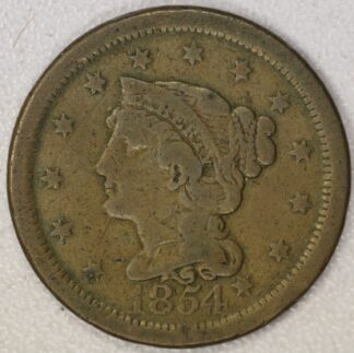 AUCTION-   1854 Braided Hair Large Cent Circulated