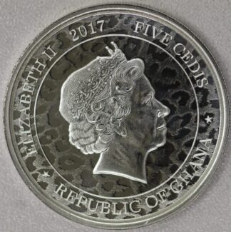 2017 Republic of Ghana Five Cedis African Leopard One Troy Ounce .999 Silver