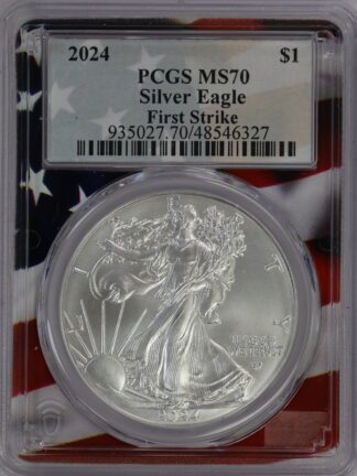 2024 Silver Eagle First Strike Flag Background MS70 PCGS