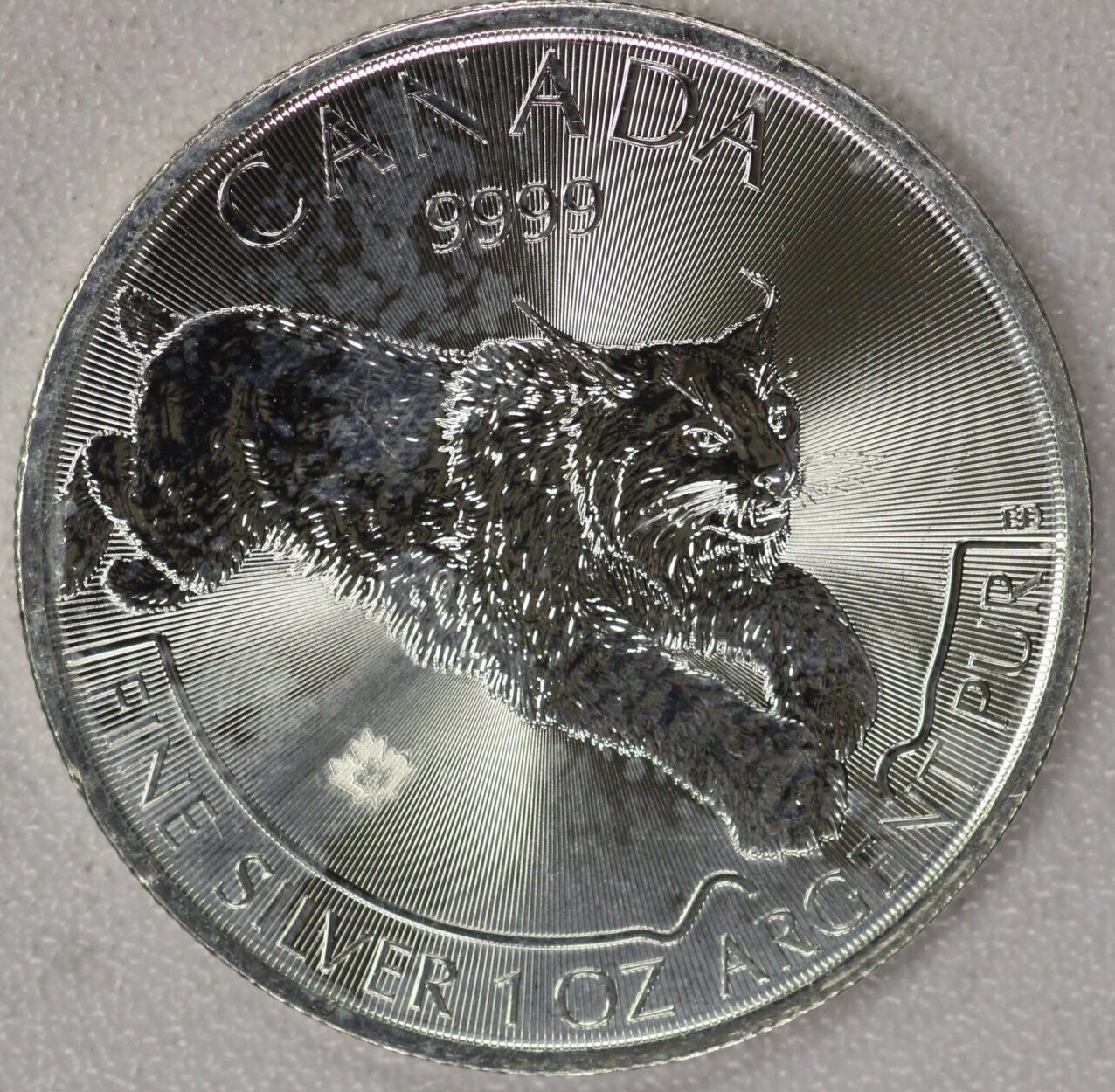 2017 Canada Lynx Cat One Troy Ounce .9999 Silver Milk Spots - Image 2